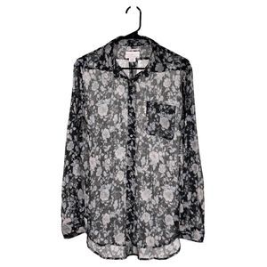 Denim Supply Ralph Lauren Shirt Button Up Floral Sheer Preppy Spring Tunic Top L